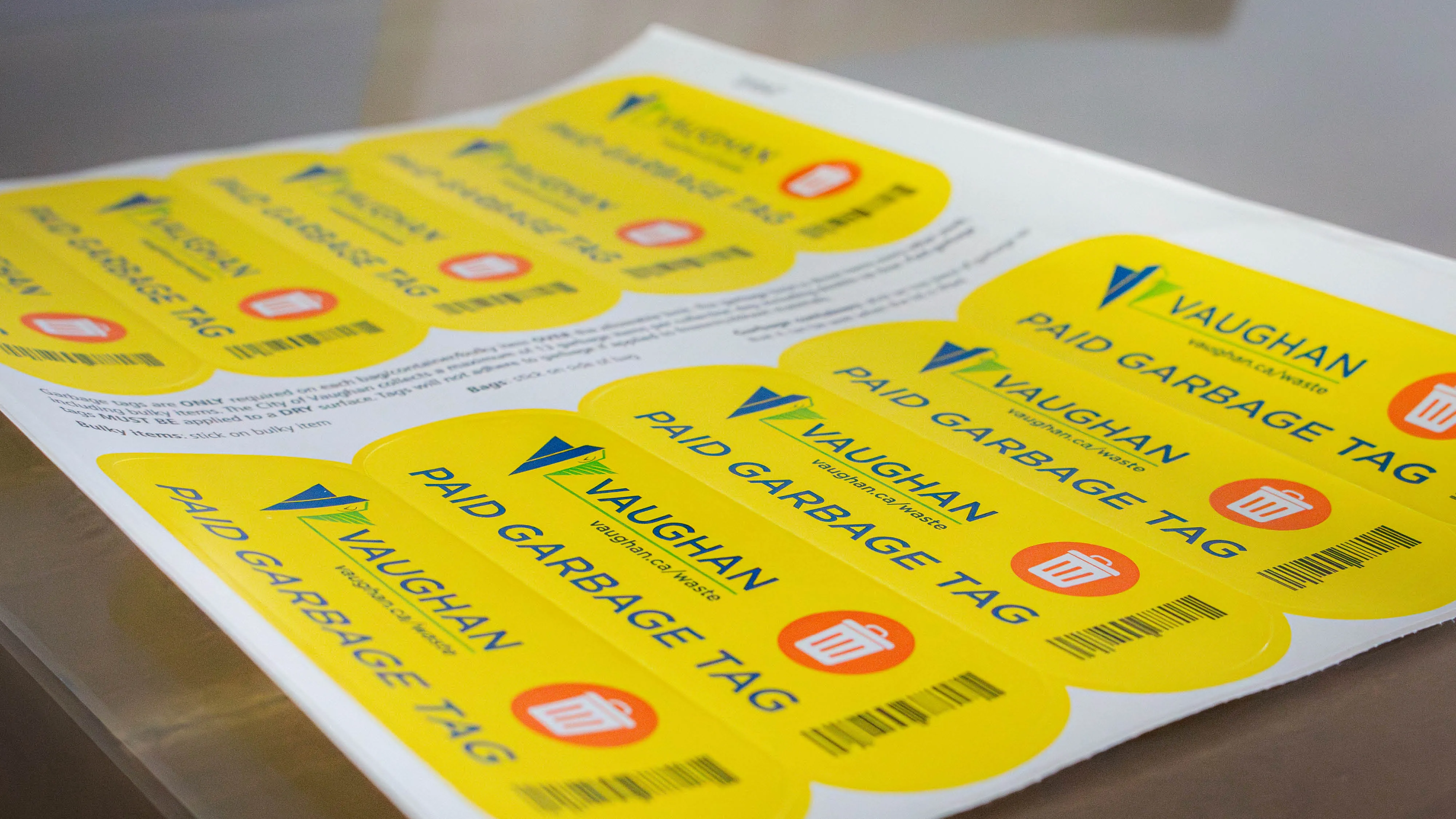 a sheet of garbage tags