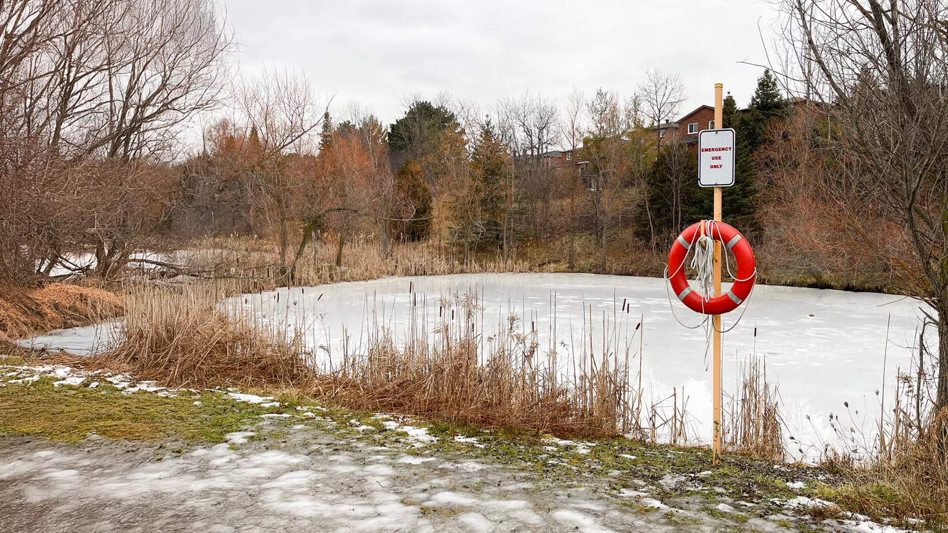 a stormwater pond in winter in vaughan