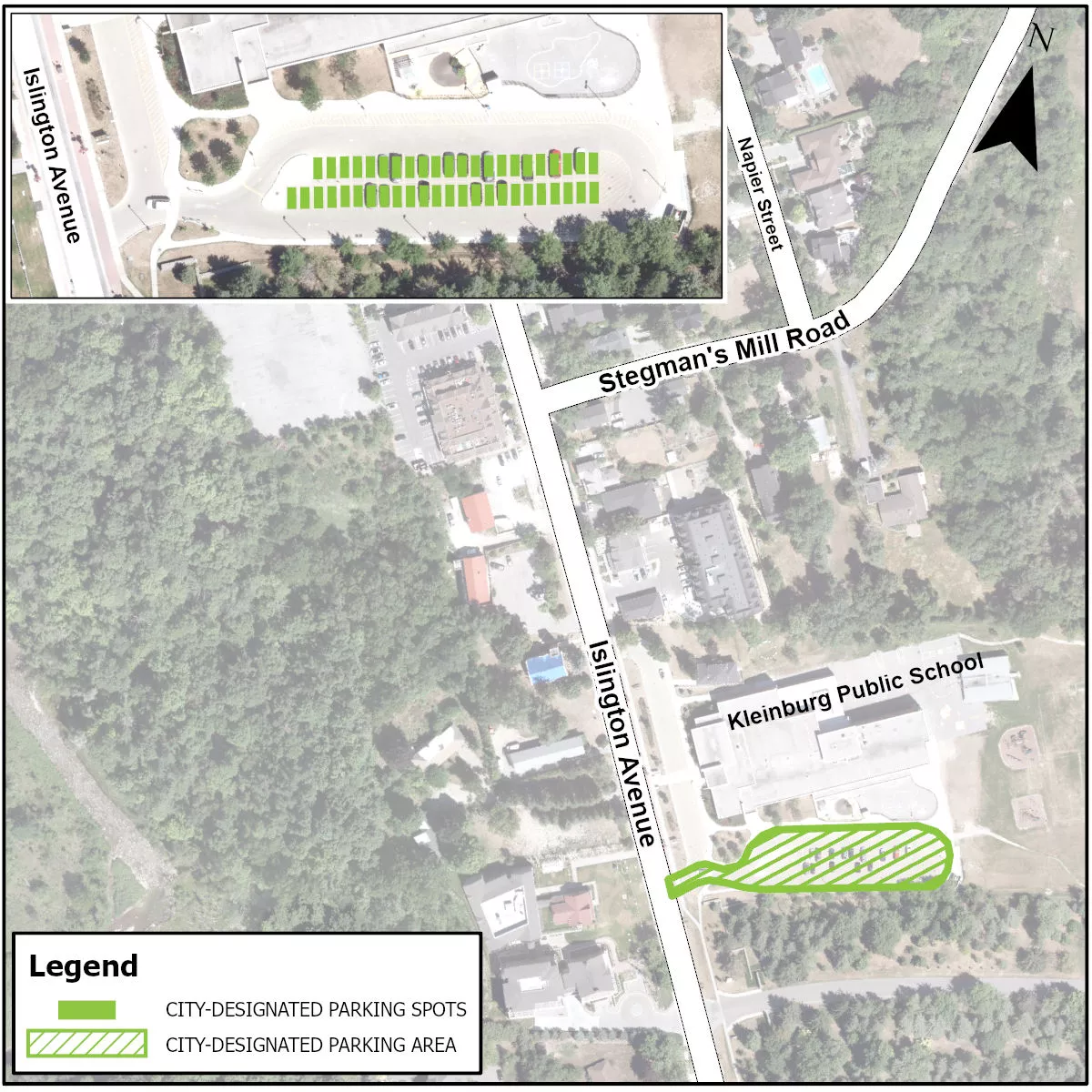 Location map of temporary parking lot located Kleinburg Public School