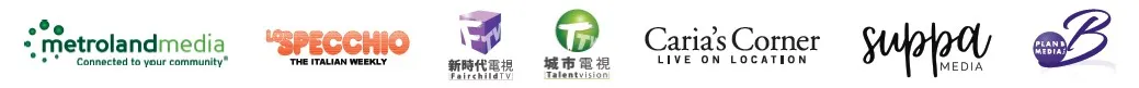 logos for metroland media, Lo Specchio, Fairchild TV, Caira's Corner, Suppa Media, and Plan B Media