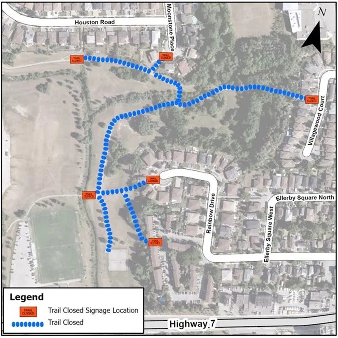 Location map of trail closure in Rainbow Creek Park