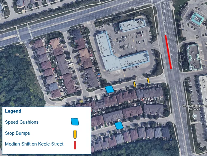 Map of traffic calming measures implemented in the Sherwood Park Drive area in Vaughan