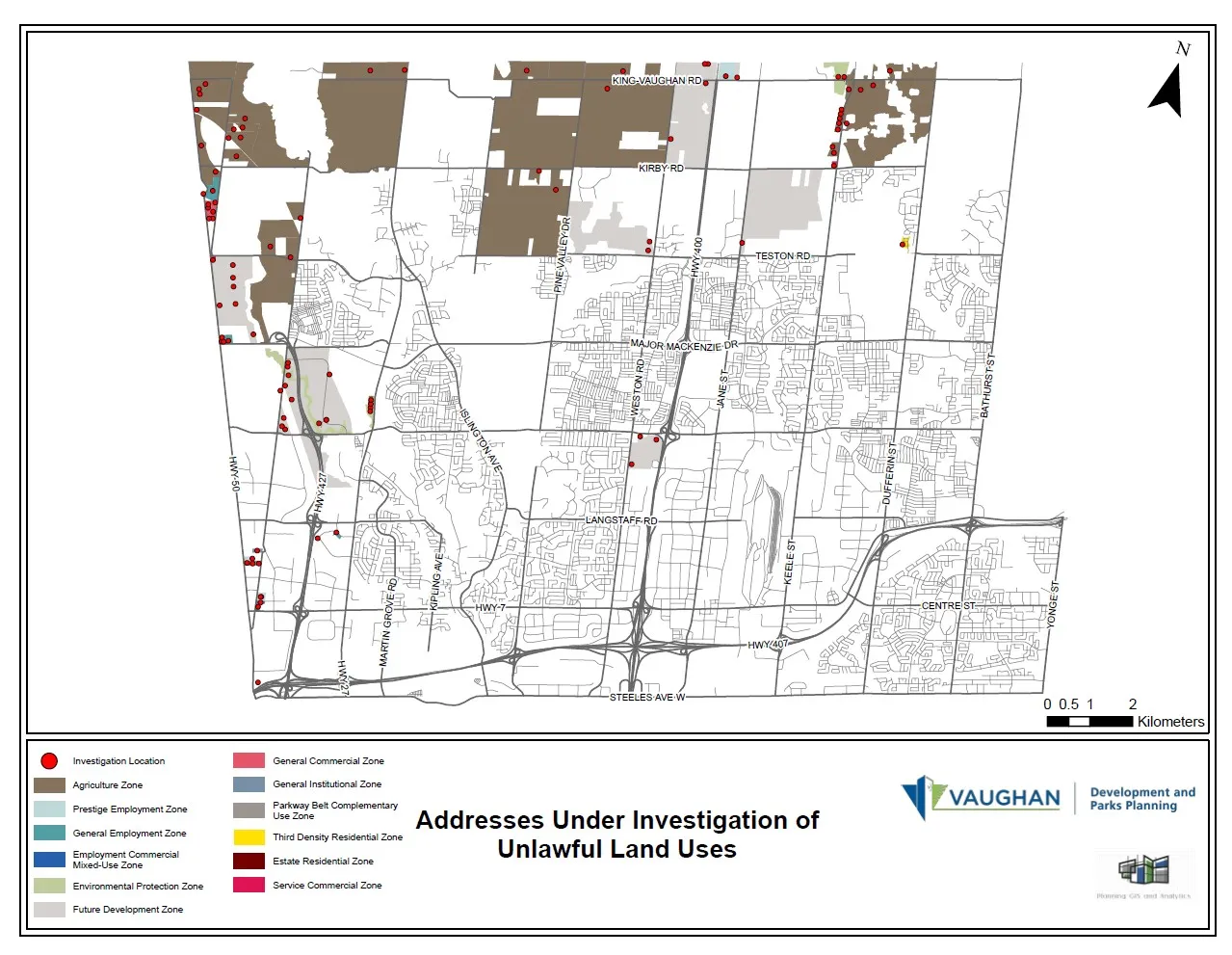 Figure  showing a map of investigations of unlawful activities