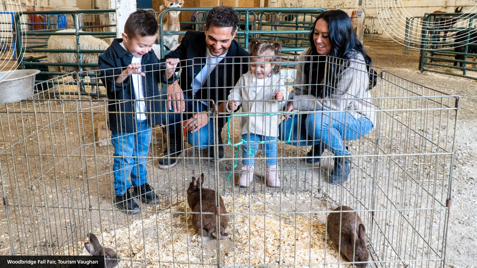 family at a petting zoo