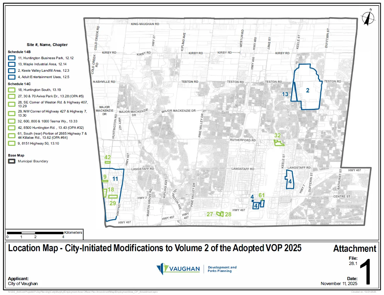 Location Map of lands within the area-specific plans and site-specific policies being considered as part of the draft modifications to Volume 2 of VOP 2025.