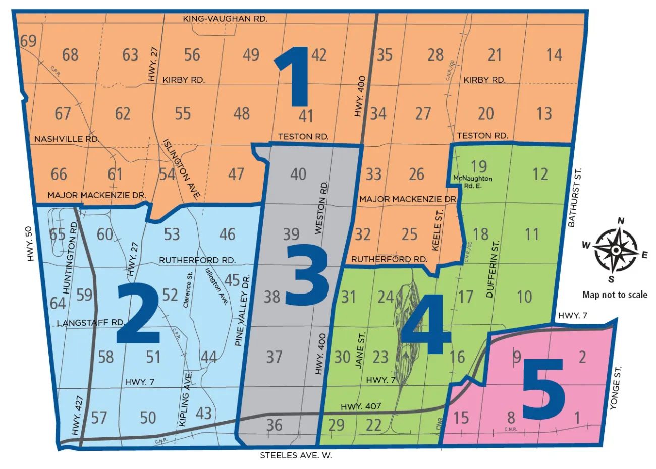 Ward map of Vaughan